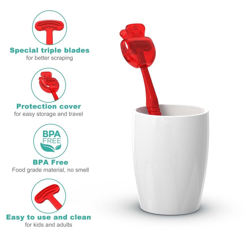 Mspan Tongue Scraper Cleaner for Adults: Tongue Brush Cleaning Scrubber with Plastic Travel Case Cap - Clean Bad Breath Dental Oral Care Red Purple 2 Pack - Image 3